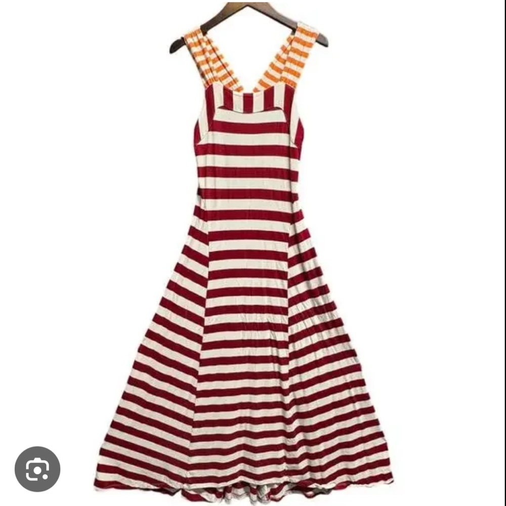 HWR Monogram Anthropologie Split Stripe Maxi Dress Red White Orange size XS